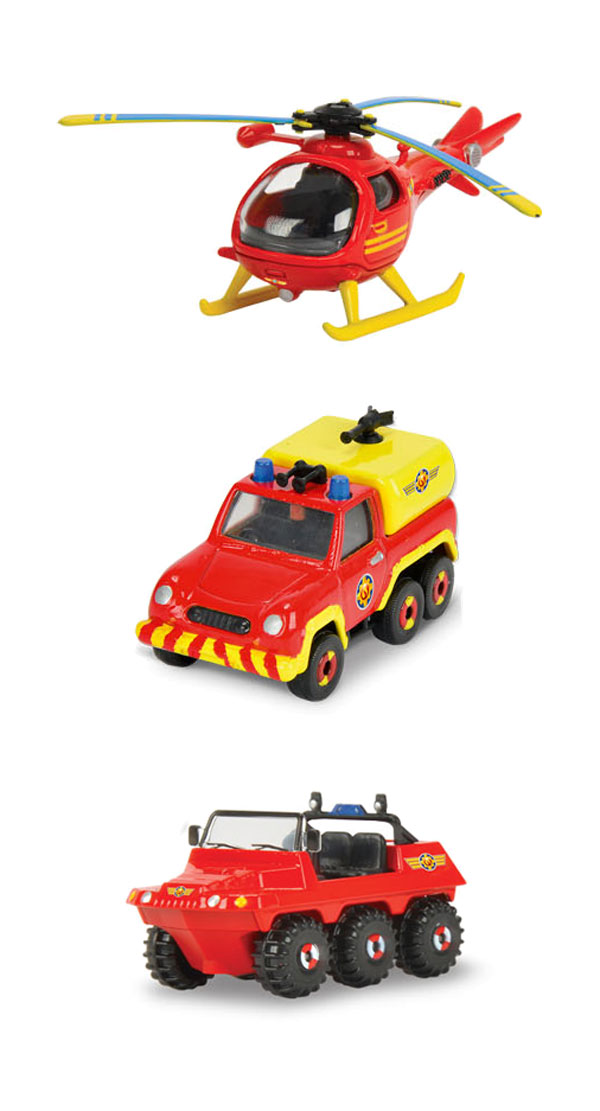 Dickie Toys Feuerwehrmann Sam 3er Set Fahrzeug Hubschrauber Boot Quad Spielzeug 