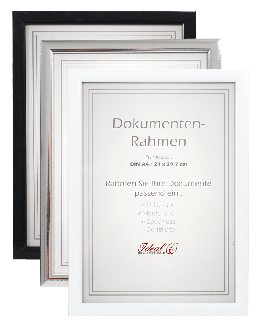 Dokument Bilderrahmen in Schwarz Silber Weiß 21x29,7 DIN A4 Urkunde Foto Rahmen